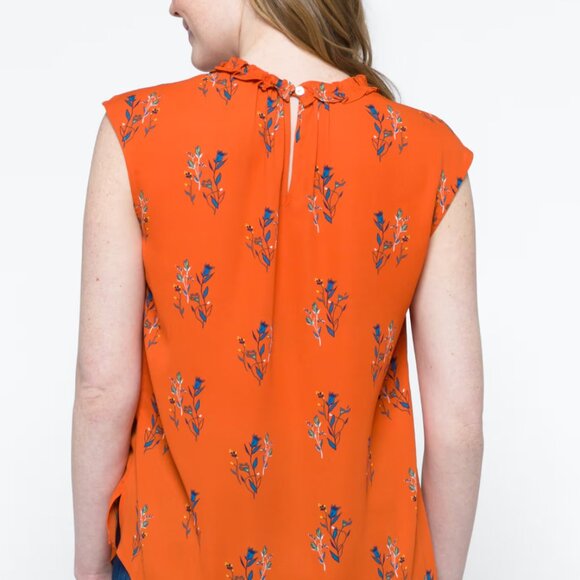 Stitch Fix Dressy Sleeveless Top Size Small Orange with Blue Floral Print - Picture 2 of 8